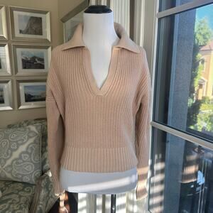 J. Crew Collared Cotton Beach Beige V-Neck Knit Sweater 100% Cotton Size US XS